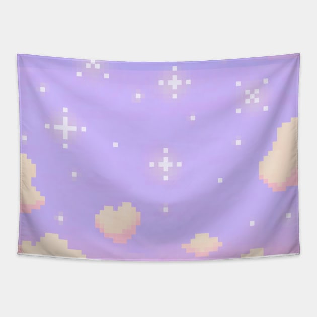 Pixel Art Cloudy Sky Tapestry by FloralVenus