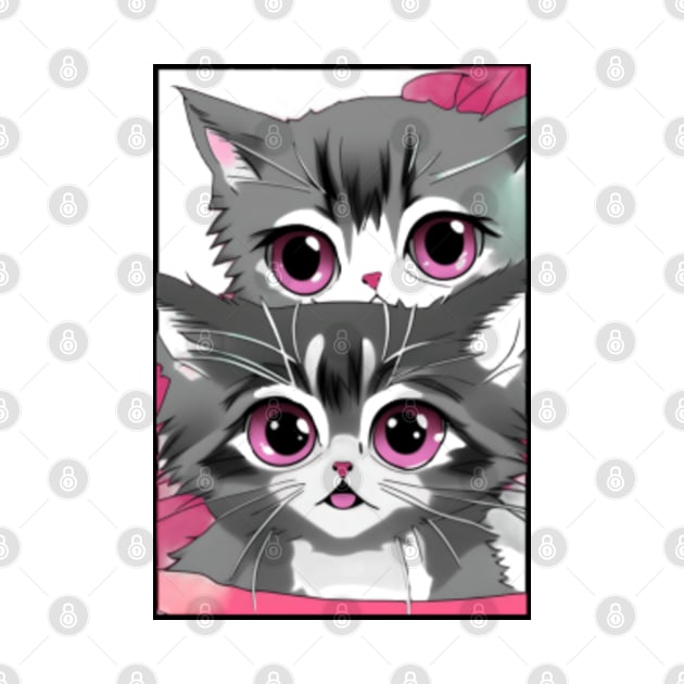 Cute Anime Kittens with Large Pink Eyes by CBV