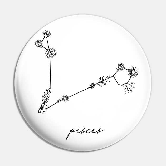 Pisces Zodiac Wildflower Constellation Pin by aterkaderk