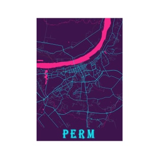 Perm Neon City Map, Perm Minimalist City Map Art Print T-Shirt