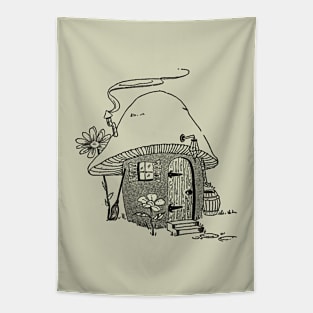 Mushroom Hut, Cottagecore Aesthetic, Adventure for Vintage Mycology and Gardening Lovers Tapestry