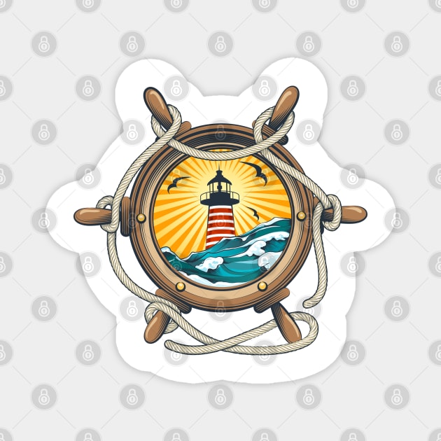 Steering Ship Wheel with Lighthouse Inside Magnet by devaleta