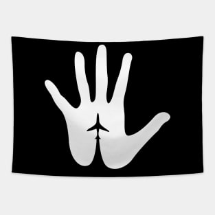 Aviation Hand with Airplane White Design Tapestry