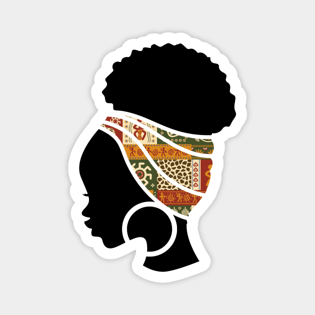 Afro Hair Woman with African Pattern Headwrap Magnet by logiamerch