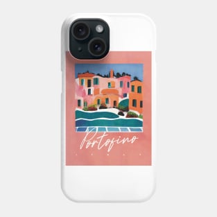 Abstract Portofino Architecture Travel Poster Retro Wall Art Illustration Phone Case