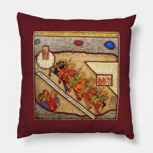 Phad painting, Indian folk art, watercolor painting Pillow