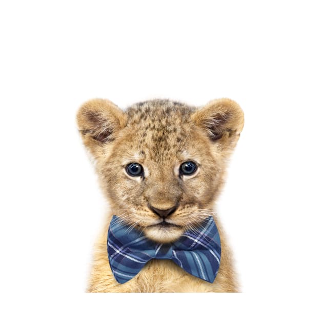 Baby Lion With Blue Bowtie, Baby Boy Nursery, Baby Animals Art Print by Synplus by Synplus