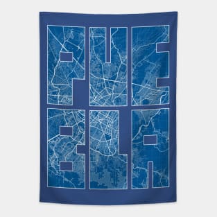 Puebla, Mexico Map Typography - Blueprint Tapestry