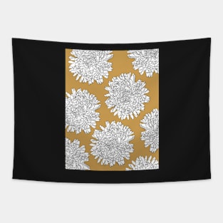 The beautiful flowerpattern with White lineart dahlias on ochre background Tapestry