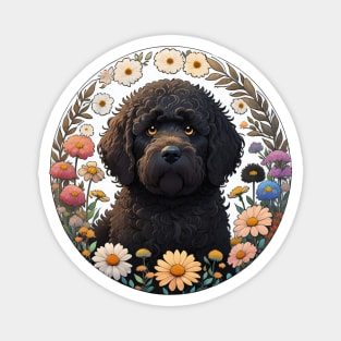 Black Doodle Surrounded By Flowers Magnet