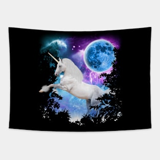 White Unicorn MidNight Forest Tapestry