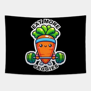 Eat More Veggies anime weightlifting Tapestry