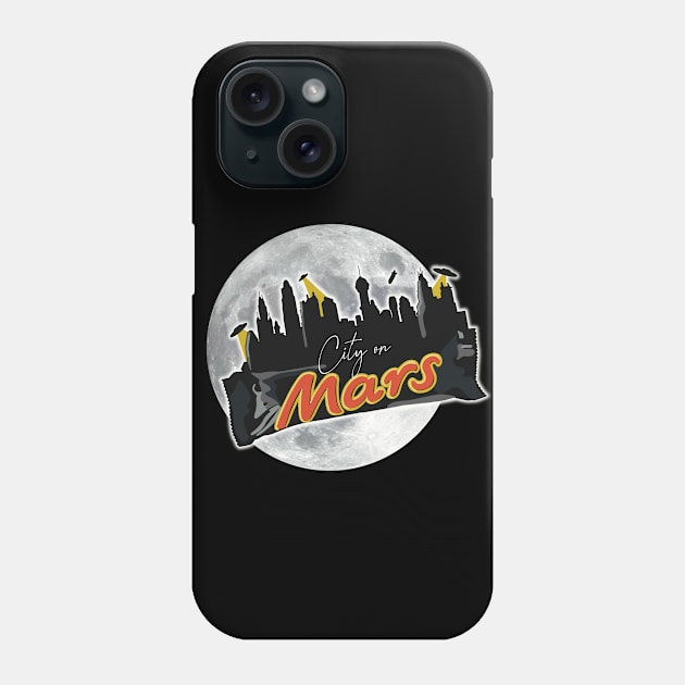 City on Mars with a moon behind it and UFO's in the sky Phone Case by Fruit Tee