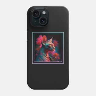 Sweet Sphynx Cat Vibrant Tropical Flower Digital Oil Painting Portrait Phone Case