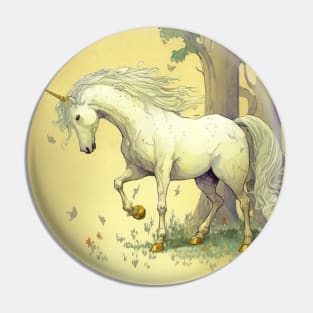 Fantasy Unicorn in the Forest Wall Art Home Decor "The Golden Hoof" Pin