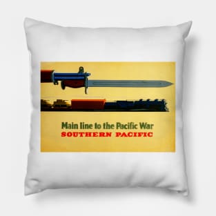 Mainline to the Pacific War Train Railway Vintage Propaganda Pillow