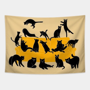 Cute Black Cats on the Couch Tapestry