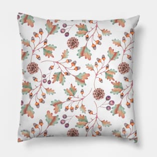 Autumn Oak Tree Branches with Acorns and Pine Cones Pillow