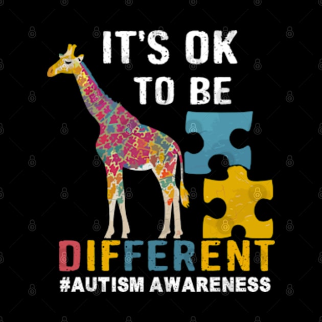 Autism Awareness Cute Giraffe Animal Its Ok To Be Different by Shopinno Shirts