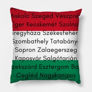 Hungarian Flag Colors with Cities Pillow