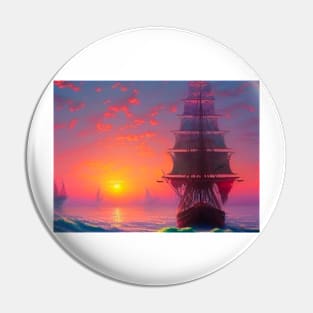 Sailing ship at sunset Pin