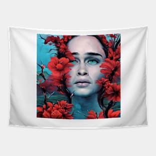 woman with red flowers Tapestry