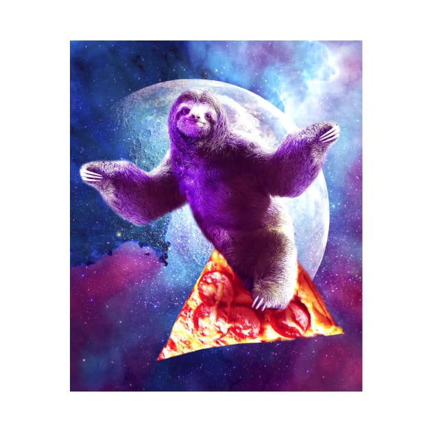 Funny Space Sloth With Pizza by Random Galaxy