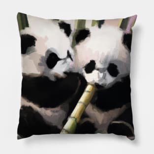 Baby Panda Bears eating bamboo Pillow