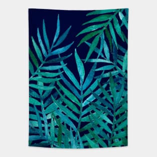 Watercolor Palm Leaves on Navy Tapestry