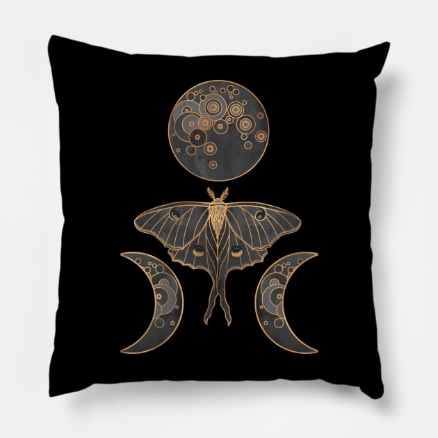 Luna Moth and Triple Moon - DARK Pillow by Olooriel