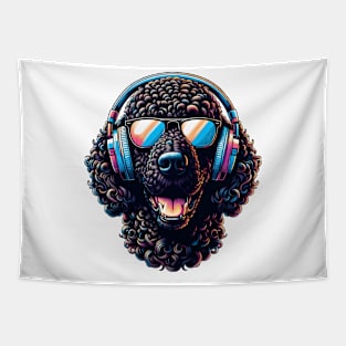 Curly-Coated Retriever Smiling DJ with Headphones and Sunglasses Tapestry