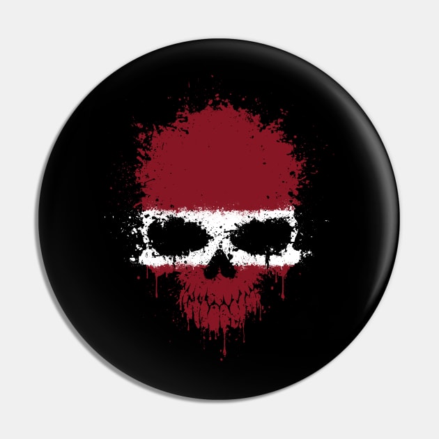 Chaotic Latvian Flag Splatter Skull Pin by jeffbartels