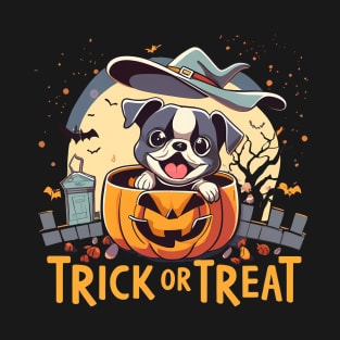 Cute Halloween Boston Terrier Trick or Treat Dog Lover T-Shirt