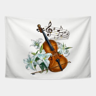 Floral Violin with Flowers Tapestry