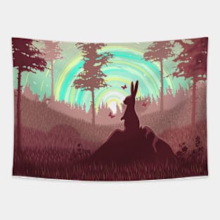 Colorful rabbit landscape Tapestry