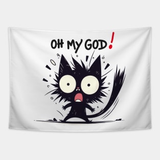 Shocked Black Cat Tapestry