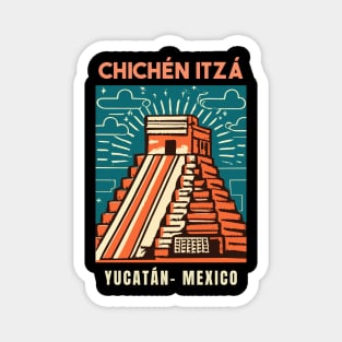 A Vintage Travel Art of Chichén Itzá - Mexico Magnet