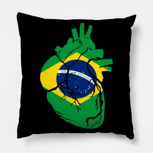 Brazil flag, anatomical heart design Pillow