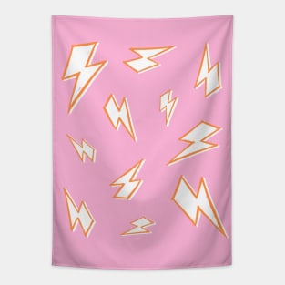 Sketchy Orange and White Lightning Bolts on Pink Tapestry