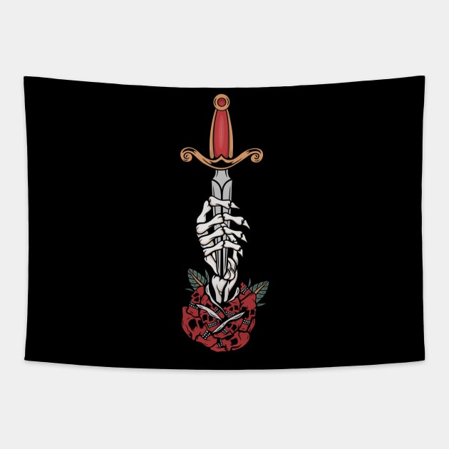 Knife and skull Tapestry by gggraphicdesignnn