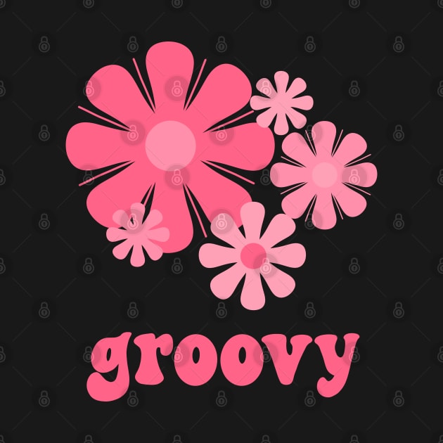 Groovy Retro 60s 70s Flowers Vintage Floral Typography in Pink by KierkegaardDesignStudio