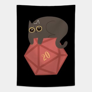 Cute Guilty Cat over Polyhedral D20 Dice Tapestry