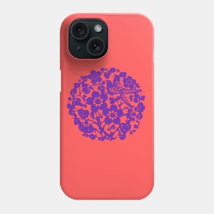 Traditional Chinese Paper Cutting Floral Pattern - Hong Kong Retro Bright Coral with Purple Symbol Phone Case
