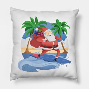 Tropical Christmas with Surfer Santa Pillow