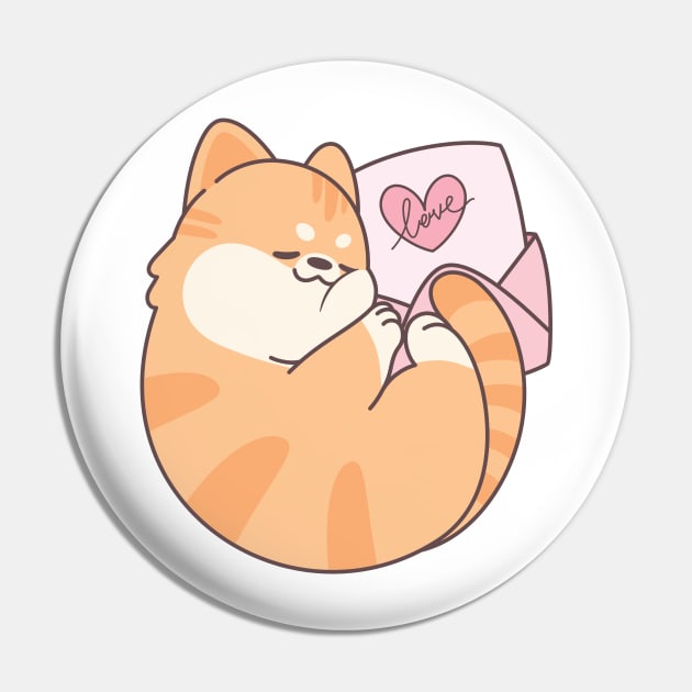 Sleeping Chubby Orange Cat Love Letter Pin by XEENYEE