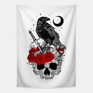 Crow with skull Tapestry