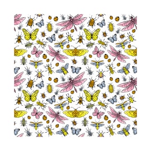 Pretty bugs, butterflies and dragonflies pattern T-Shirt