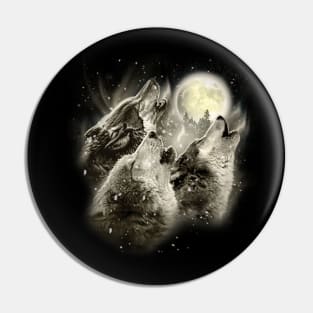 Three Wolves Howling in Moonlight Pin