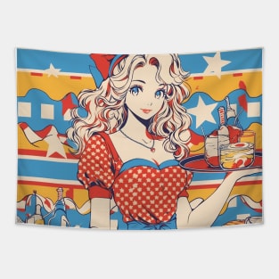 Cute Girl Waitress Tapestry