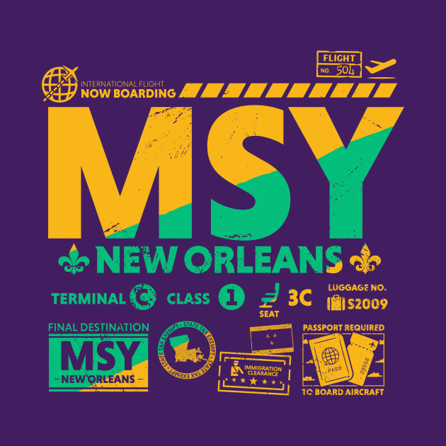 Vintage New Orleans MSY Airport Code Travel Day Retro Travel Tag by Now Boarding